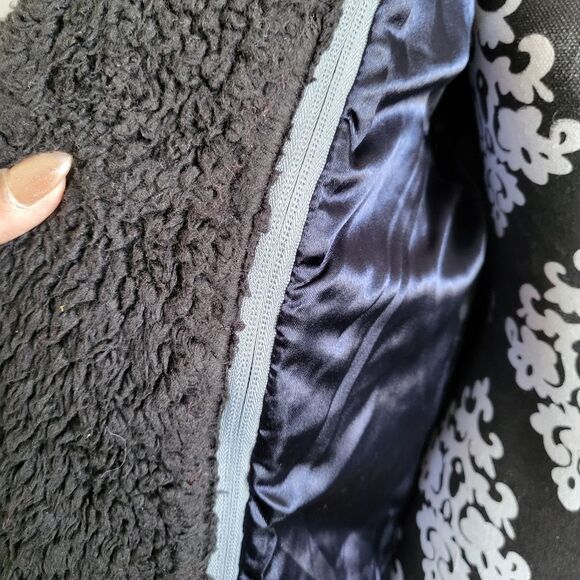 Steve Madden Navy & White Buffalo Plaid Convertible Hooded Teddy Coat Women M - Picture 8 of 16